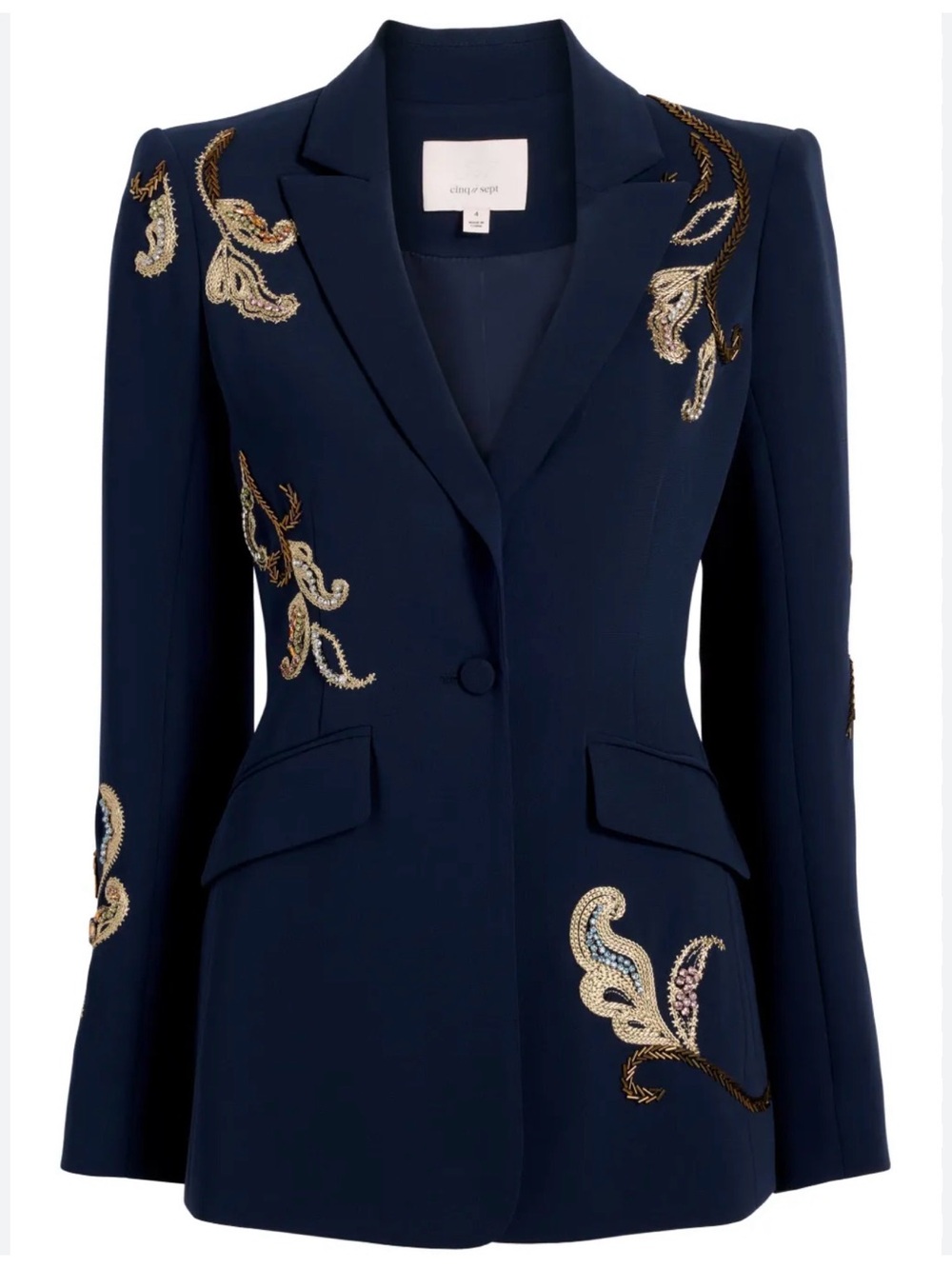 NWT Cinq à Sept Cheyenne Paisley Embellished Blazer Navy – Size 6 - Picture 1 of 12